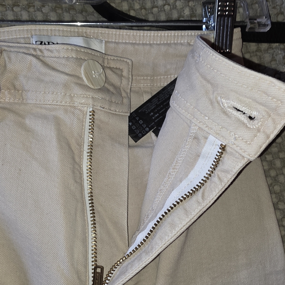 Zara Marine Wide-Leg Flare Jeans Cream Size 2 - Picture 5 of 11